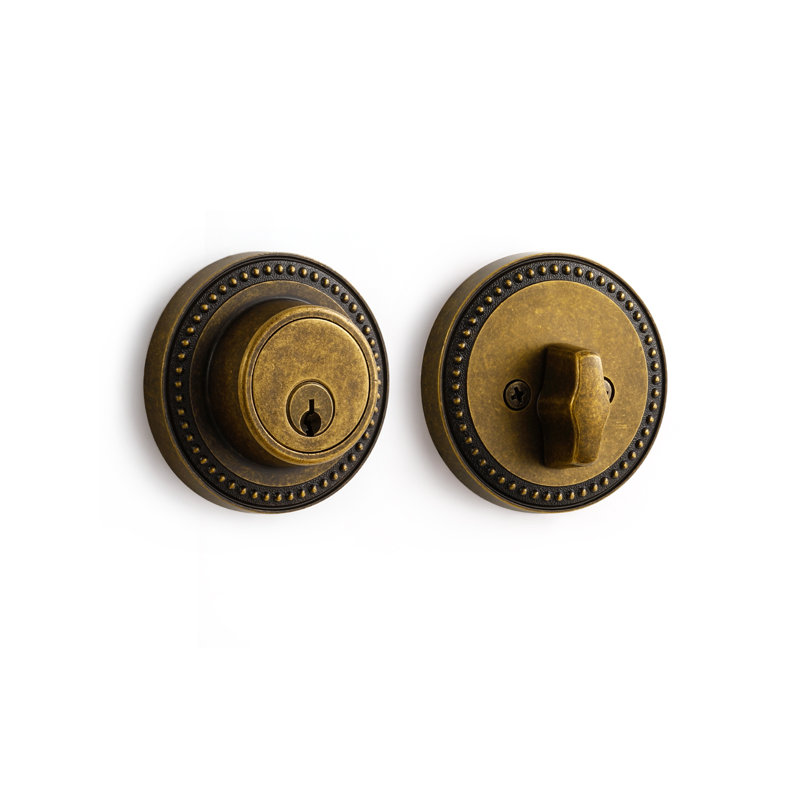 Verrou à pêne dormant en bronze antique, à cylindre simple, avec poignée et clés, pour porte d'entrée intérieure ou extérieure (1 pièce)
