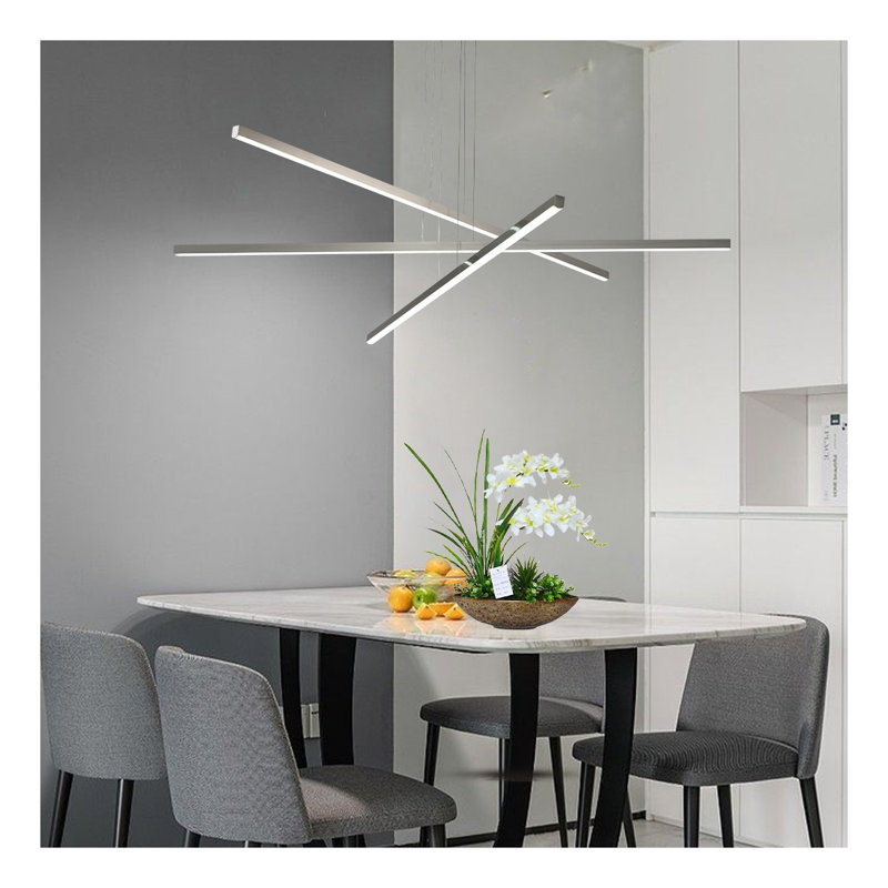 Lustre moderne à DEL - Luminaire suspendu géométrique à 3 bras, finition chromée à hauteur réglable pour la salle à manger et le salon