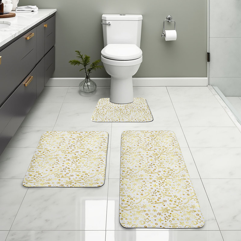  Tapis de salle de bain de Noël 3 pièces en U et tapis rectangulaires jaune et sépia