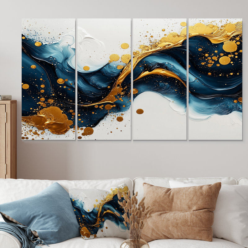 Caroline - encre liquide abstraite, art mural moderne, H 28 po x l 48 po, 4