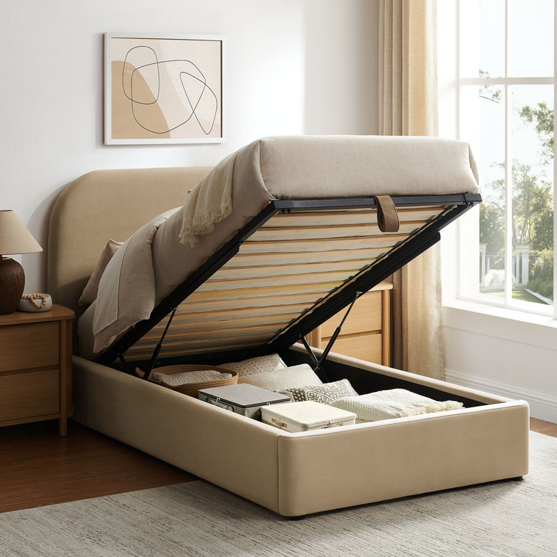 Structure de lit plateforme en velours Doron, Lit simple, Taupe