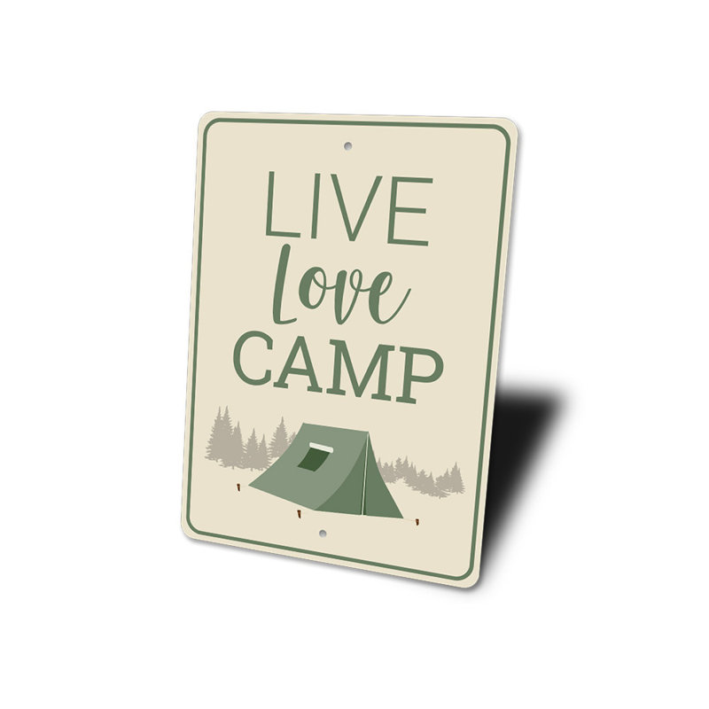 Plaque en aluminium Live Love Camp, H 18 po x l 12 po x P 0,06 po