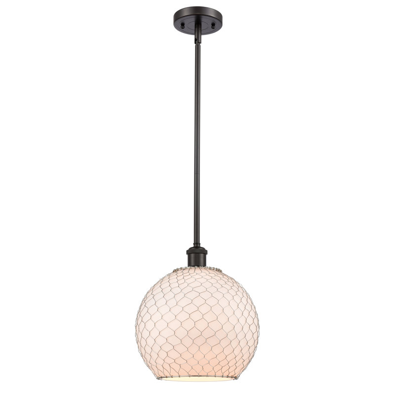 Luminaire sphère suspendu 1 lumières simple Egger, H 13 po x l 10 po x P 10 po, Blanc / Nickel, Nickel poli