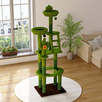 72In Cactus Cat Tree Tall Cat Tower For Indoor Cats W/Transparent Capsule,Sisal Scratching Posts,Plush Perches And Interactive Toys,Multi-Level Cat Activity Center Furniture For Kittens And Large Cats