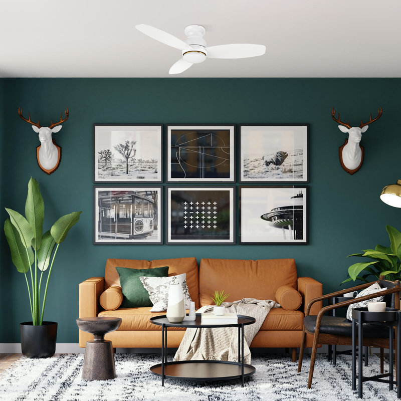 48'' Ceiling Fan with LED Lights, White with Light Brown Blades