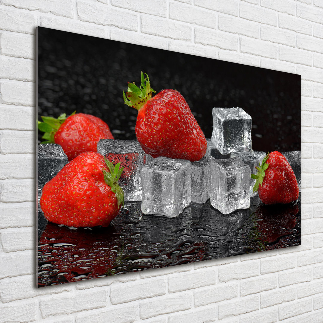 Glasbild-Erdbeeren mit Eis