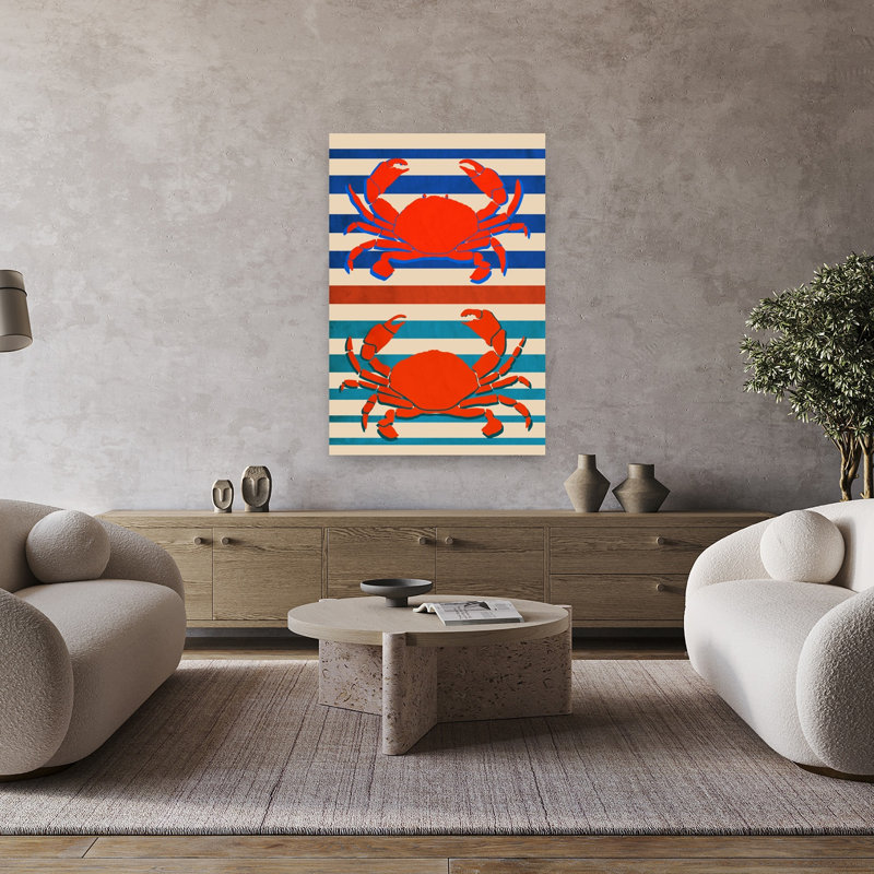 Impression d'art mural nautique rouge crabe rétro rétro, 48" H x 32" W