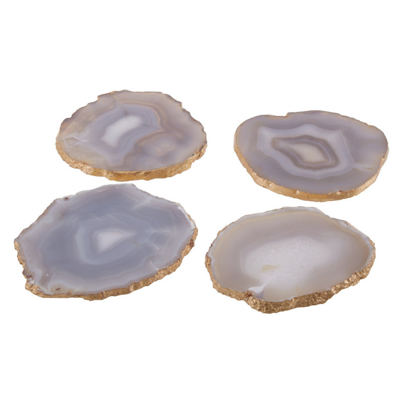Stoneware 4 Piece Coaster Set, Grey/Gold