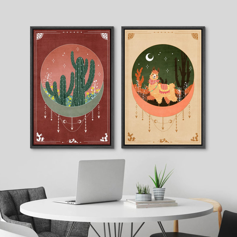 «Mid-Century Modern Cactus And Alpaca Abstract», 2 pièces, H 24 po x l 16 po, Noir