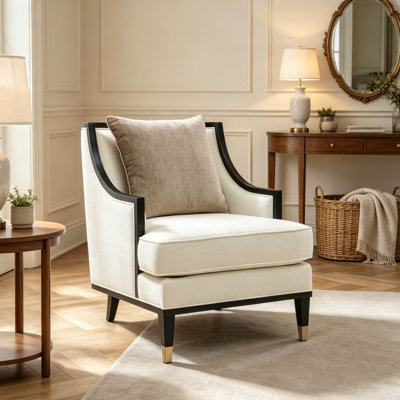 Traditional Style 1pc Chair Curved Arms Half Moon Cut Gold Capped Front Legs White Finish Primary Living Room