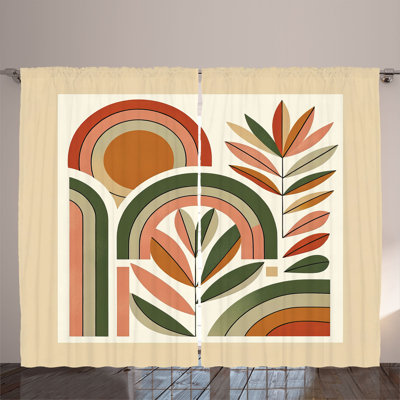 Ambesonne Curtains 2 Panel Set, Boho Mid Century Abstract, Dark Rust Beige Green -  p_429424_108x96