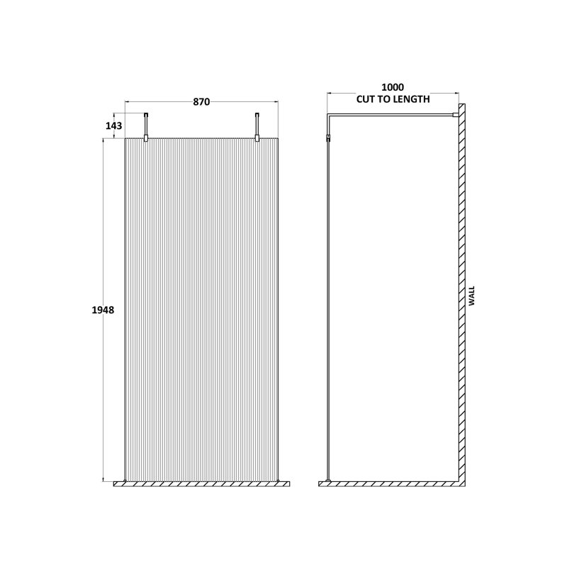 nuie 900mm Brushed Brass Fluted Wetroom Screen With Arms And Feet