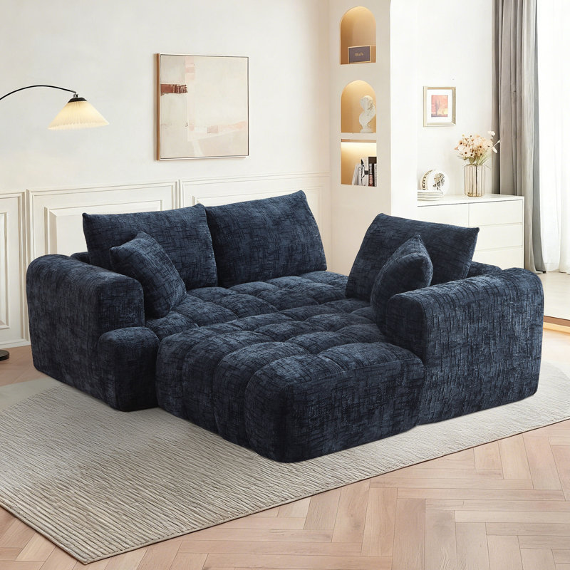 Canapé modulaire 108 po Chenille, Chenille bleu foncé, Face à la droite