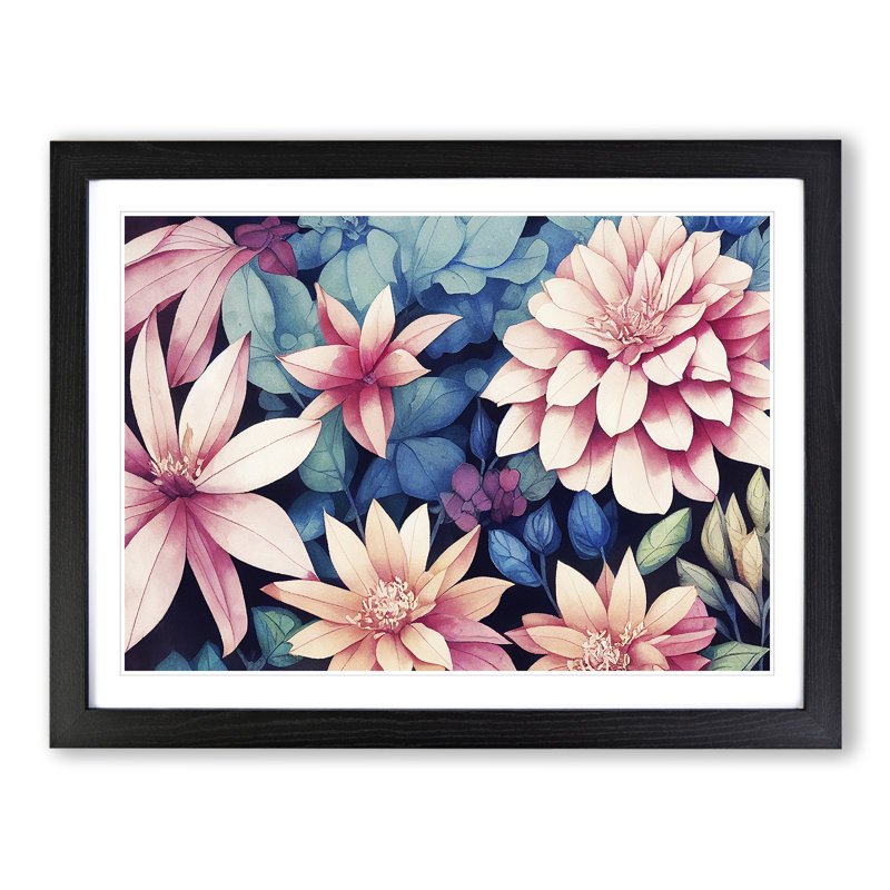 Boundless Watercolour Flowers - Single Picture Frame Painting, Black Framed, 34cm H x 46cm W x 2cm D