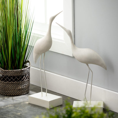 Sullivans Graceful Standing Cranes Set of 2, 27.5"H & 24.5"H; Cream