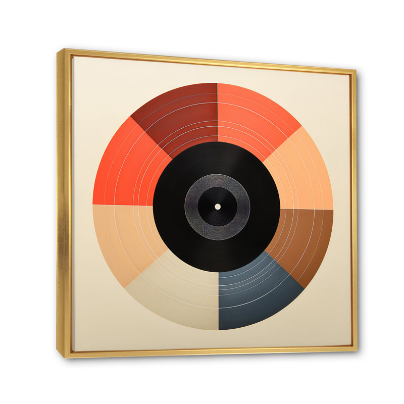 «Colorful Retro Vinyle IV», impression sur toile de disques vinyles, Cadre flottant doré, H 24 po x l 24 po x P 1 po