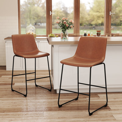 Modern Pu Leather Stool With Metal Legs And Footrest by Latitude Run