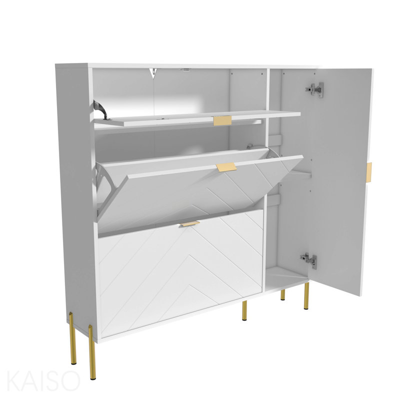 Armoire de rangement à chaussures en MDF avec tiroirs et tablettes rabattables (blanc), Blanc