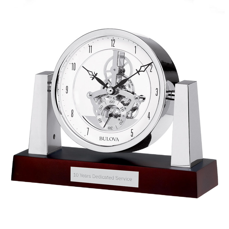 Traditional Analog Metal Quartz Movement / Crystal Tabletop Clock in Dark Brown Wood