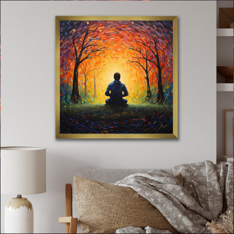 «Orange Orange Yoga Expressions Pointillism», reproduction sur toile, H 16 po x l 16 po x P 1 po, Or
