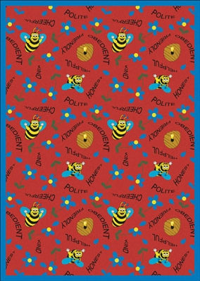 Educational Bee Attitudes Area Rug, Rectangle 7'8" x 10'9", Red