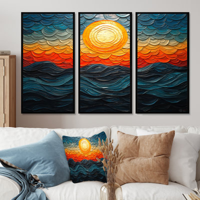 Sunrise Orange Teal Op Art Rhythmic Illusion II - Op Art Wall Decor Set