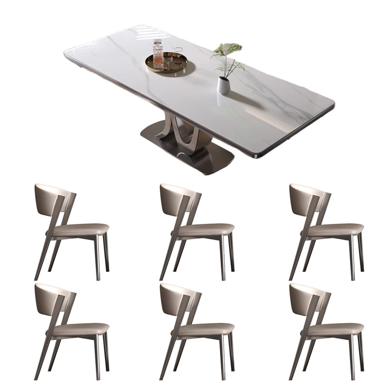 Table et chaise de luxe domestique, Blanc / gris, H 29,5 po x L 55,1 po x l 31,4 po