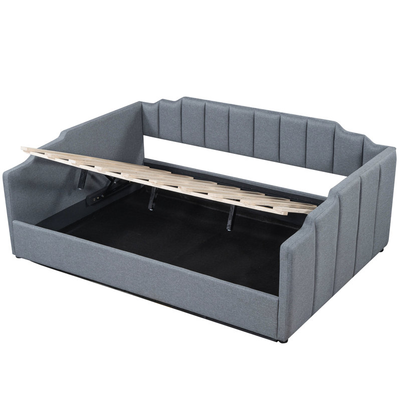 Upholstered Daybed With Underneath Storage, Gray