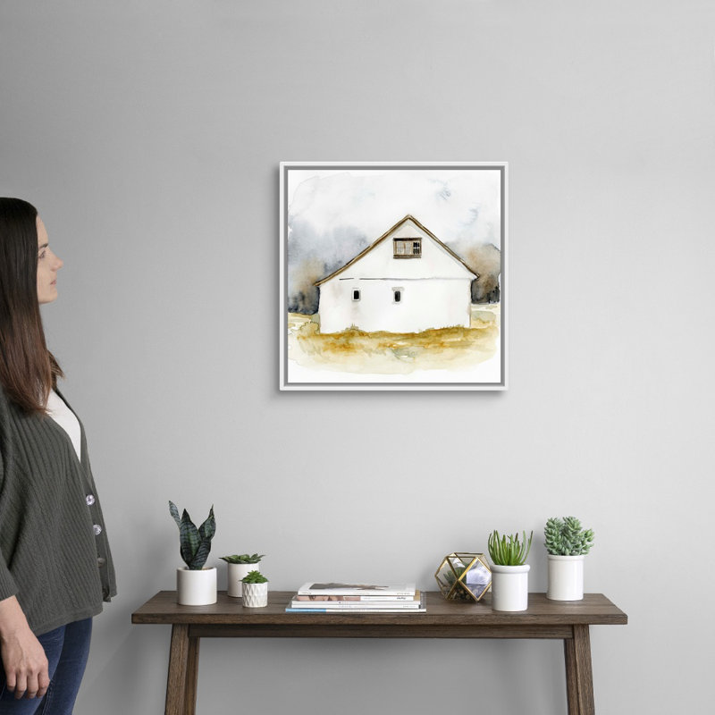 Reproduction d’art sur toile, "Barn Watercolor I" par Victoria Barnes, H 22 po x l 22 po x P 1,75 po, Cadre flottant blanc