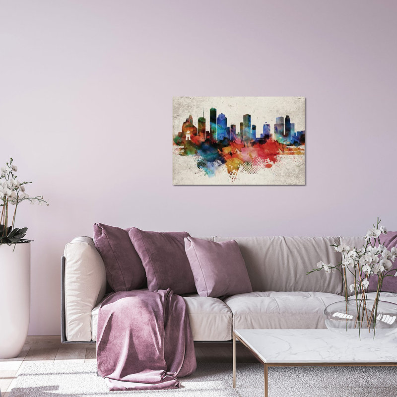 Houston, impression abstraite sur verre acrylique, H 24 po x l 32 po x P 0,25 po