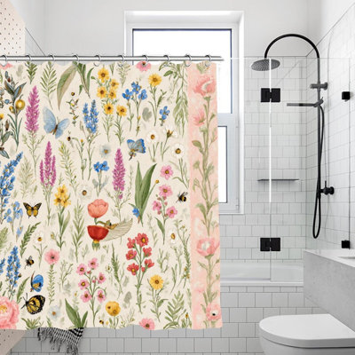 Rideaux de douche floraux et papillons pour salle de bain, 71 × 71
