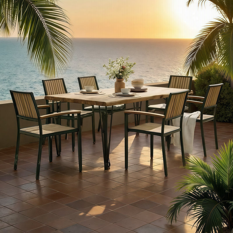 Ensemble de salle à manger 7 pièces pour 7 personnes | Table et chaises rectangulaires résistantes aux intempéries | Patio, terrasse, terrasse
