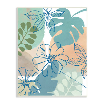 Tropical Hibiscus And Monstera Florals Abstract Shapes Black Framed Giclee Texturized Art By Flora Kouta