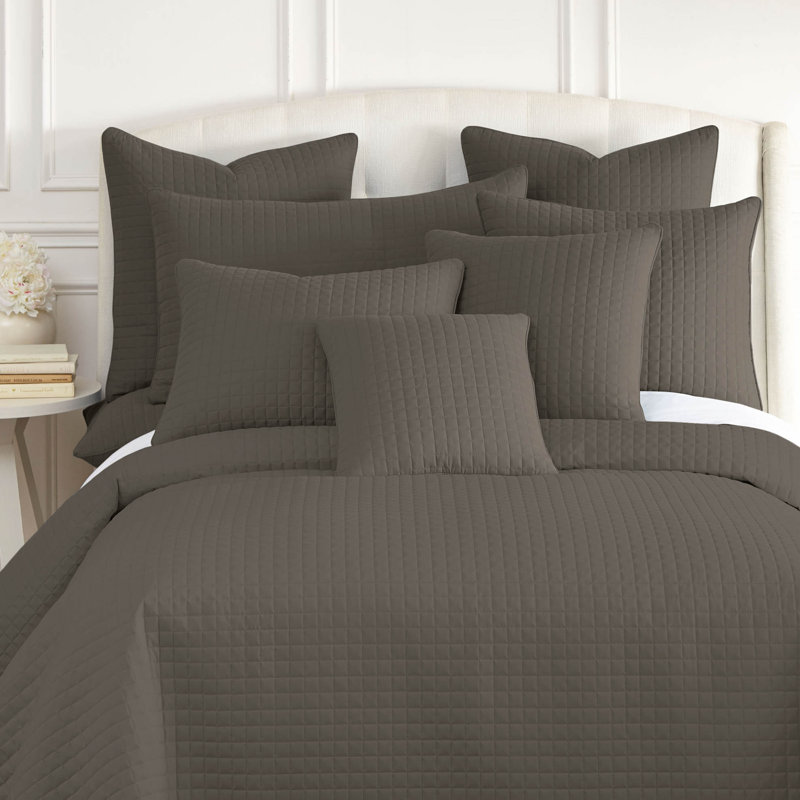 Southshore Fine Linens Vilano Quilted Sham Covers, Double-Brushed Microfiber Square-Stitched Pillow Shams with Piped Edges, Set of 2, 18" x 18" , Dark Taupe