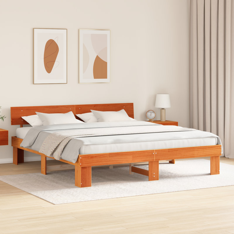 Bed Frame With Headboard Solid Pine Wood, Wax Brown, Super King (6')