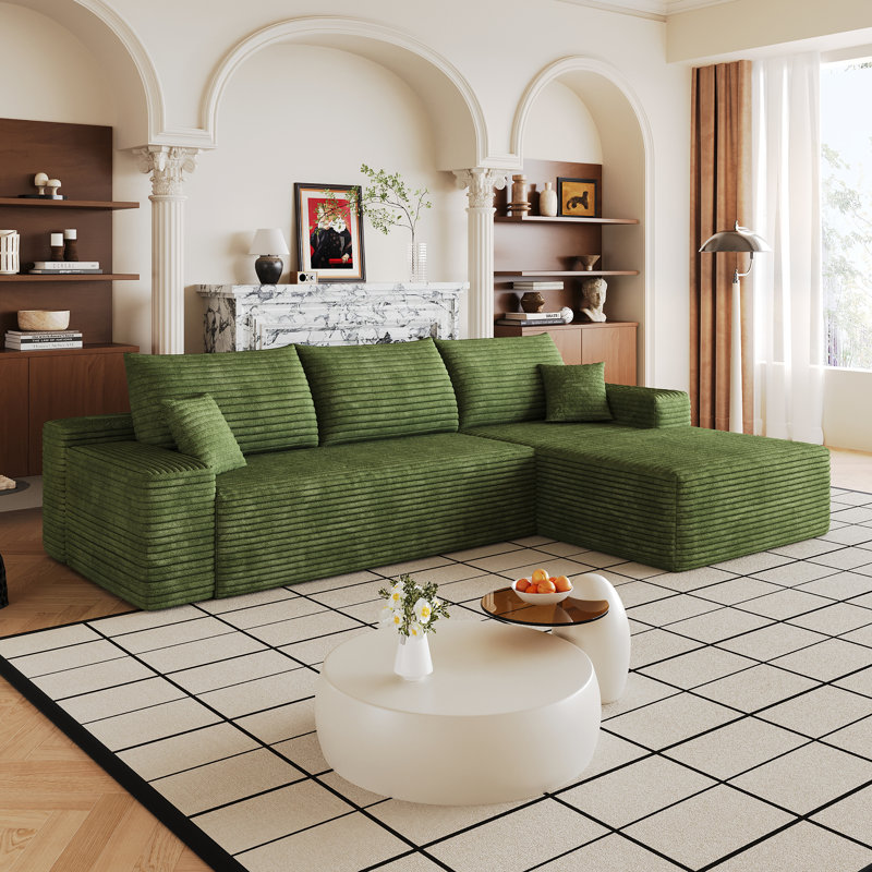 Canapé modulaire 107 po Corduroy avec méridienne orientée vers la droite, Green