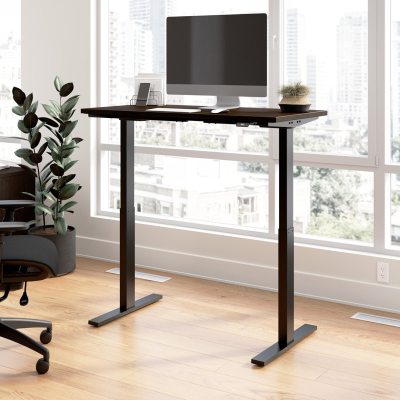 Adjustable Metal Base Standing Desk, 47.68" H x 47.59" W x 23.62" D, Mocha Cherry/Black
