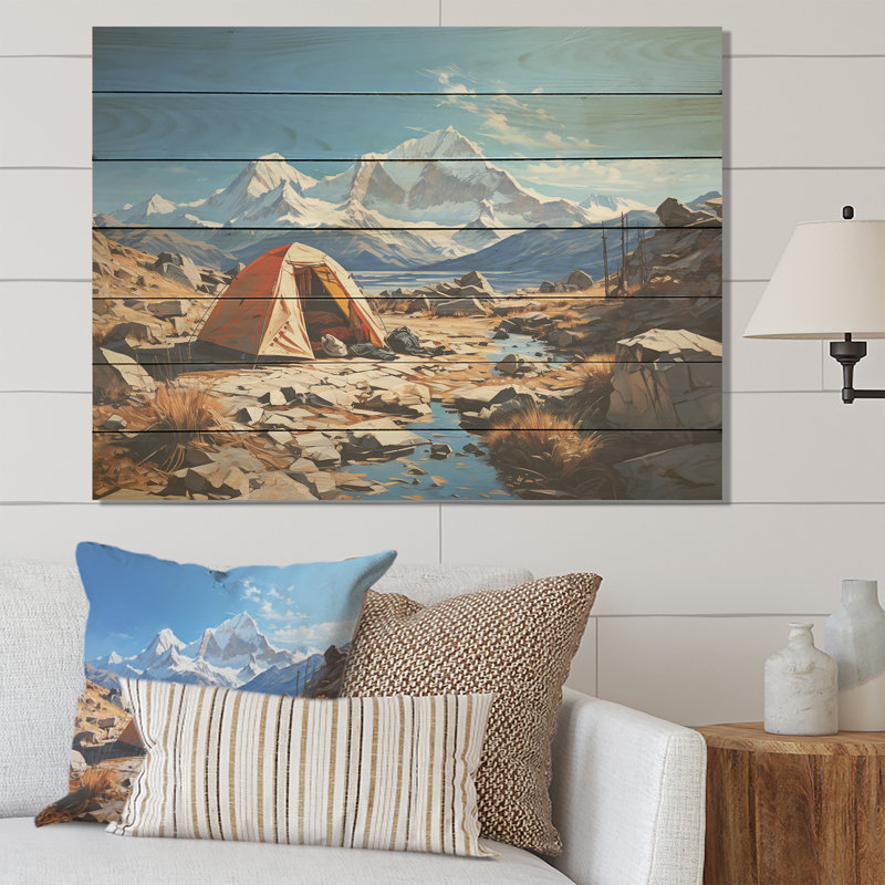 Mountain Camping Solitude II - Camping Travel On Wood Print, 30" H x 40" W