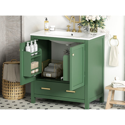 Meuble-lavabo de salle de bain avec lavabo rectangulaire - Armoire moderne et élégante 30 po avec 2 portes spacieuses et un tiroir