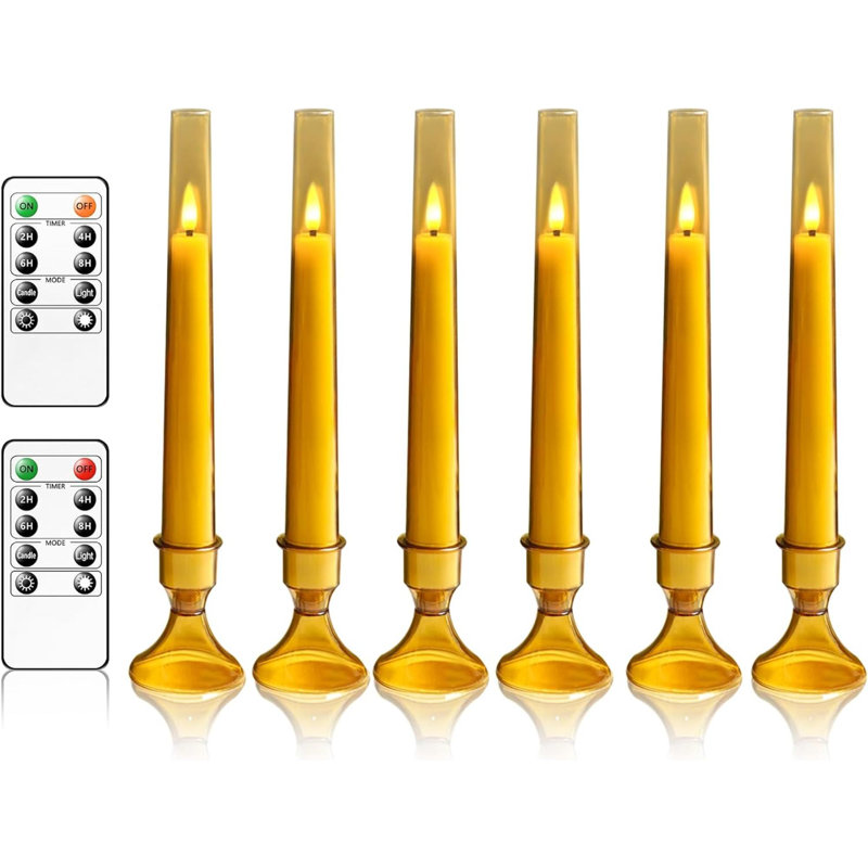 Flameless Taper Candles With Remote,6 PC Acrylic Battery Operated Candles With Candlesticks,Flickering Led Window Candles For Home Table And Wedding Decor(Red)