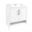 Meuble-lavabo, armoire de salle de bain avec portes et tablette de rangement ouverte