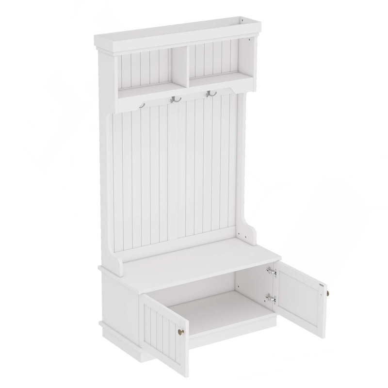 Hall Tree With Storage Shoe Bench For Entryway And Hallway, 4-In-1 Design Coat Racks With Hooks For Living Room, White