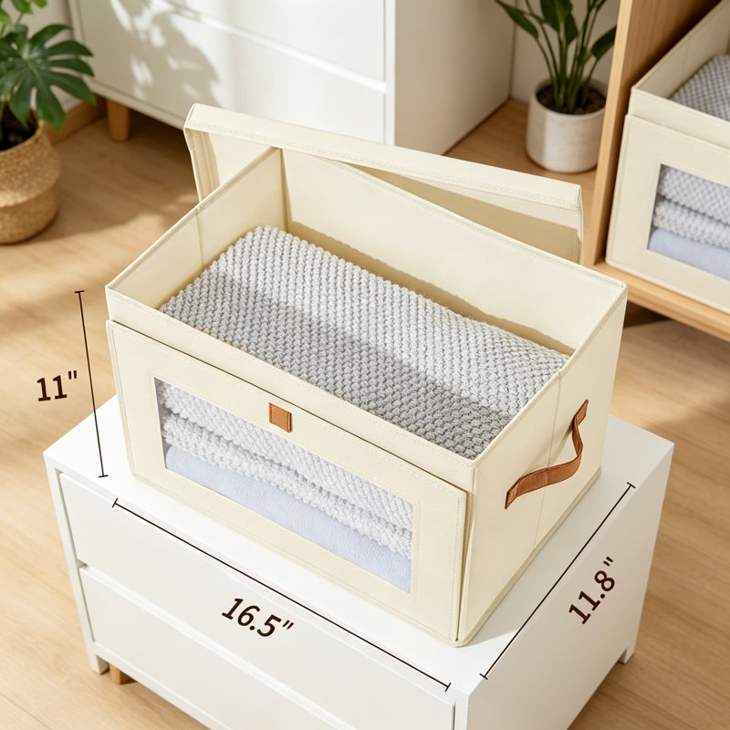 Collapsible Storage Bins with Front Opening & Clear Window - Large Fabric Storage Boxes with Handles, Stackable Organizers for Closet, Living Room, Dorm