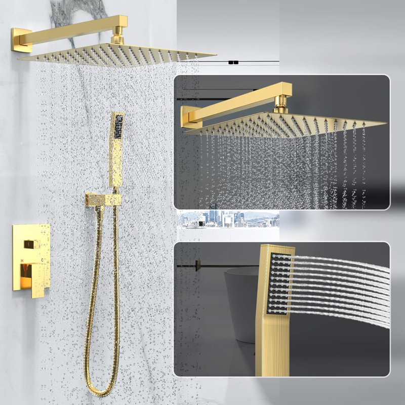 High Pressure Rainfall Shower System With Handheld Combo, Wall Mounted Shower Faucet Set With Rough-In Valve And Trim Kit, Cupc Certified For Water Hammer Prevention