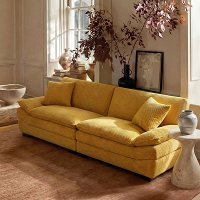 88" Corduroy Sofa, Modern Couch with Removable Washable Cover & Iron Frame