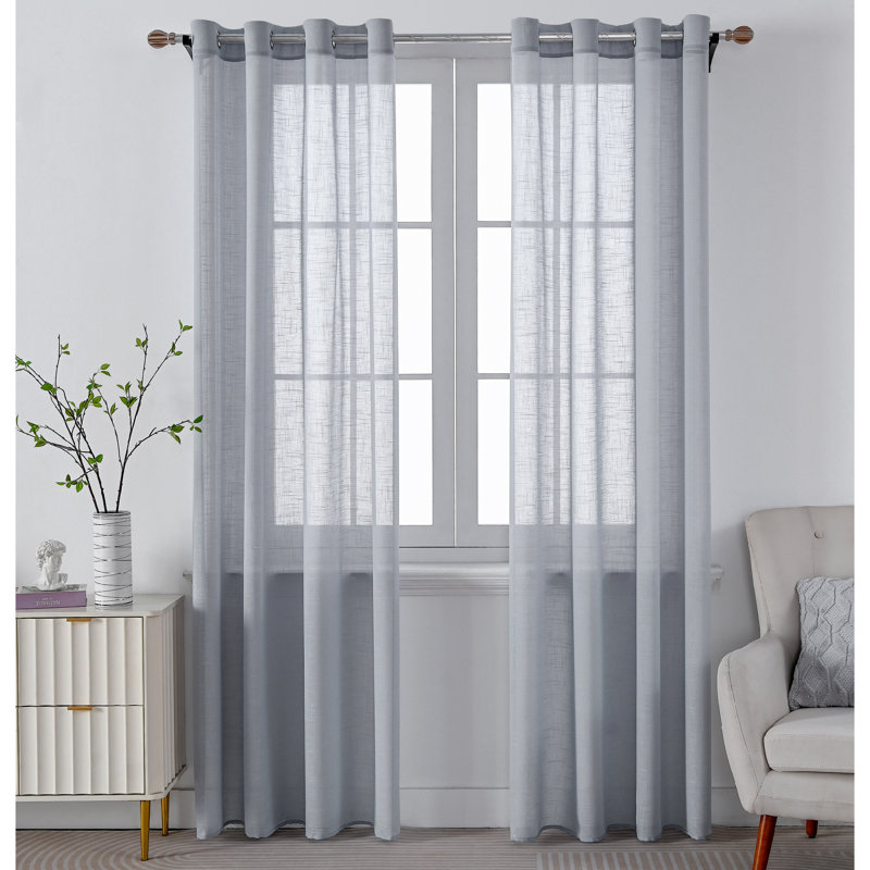 Paire de rideaux légers en polyester semi-transparents avec œillets Draycott (ensemble de 2), Gris clair, L 37 po x L 63 po