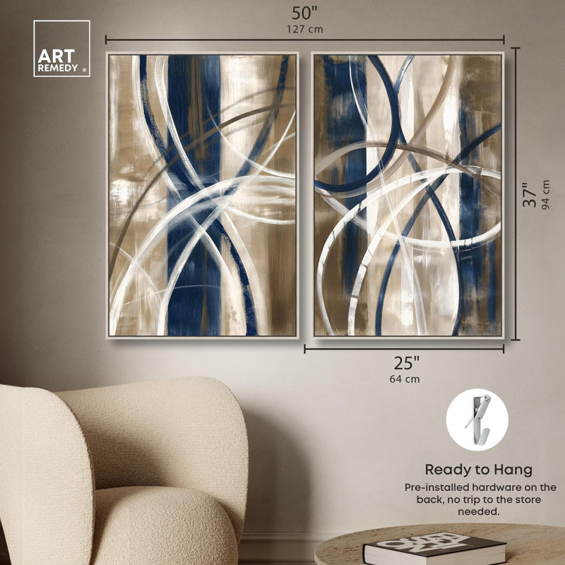 Ensemble de toiles « Abstract Blue Circles » – Ensemble de décorations murales modernes par Art Remedy, cadre noir, 10 x 15