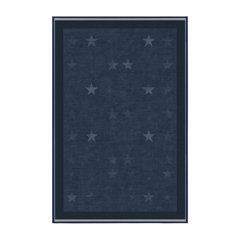 Soft Plush Ewald July 4Th Modern & Contemporary Abstract Area Rug in Gray – Navy Binding, 5x8