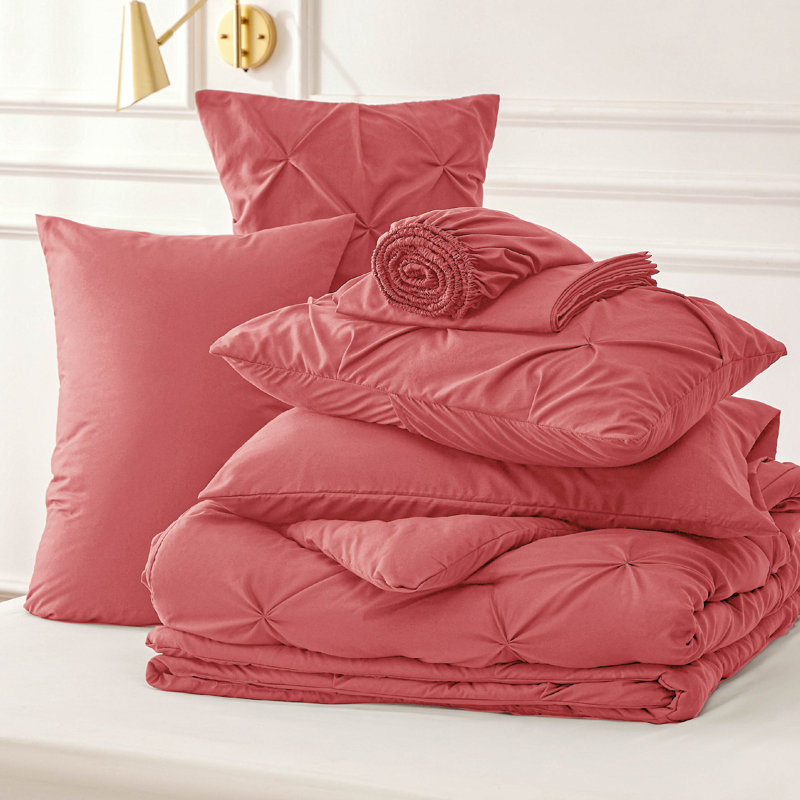Édredon lit-dans-un-lit de Pintuck, Édredon de grande taille et 6 pièces supplément, Corail