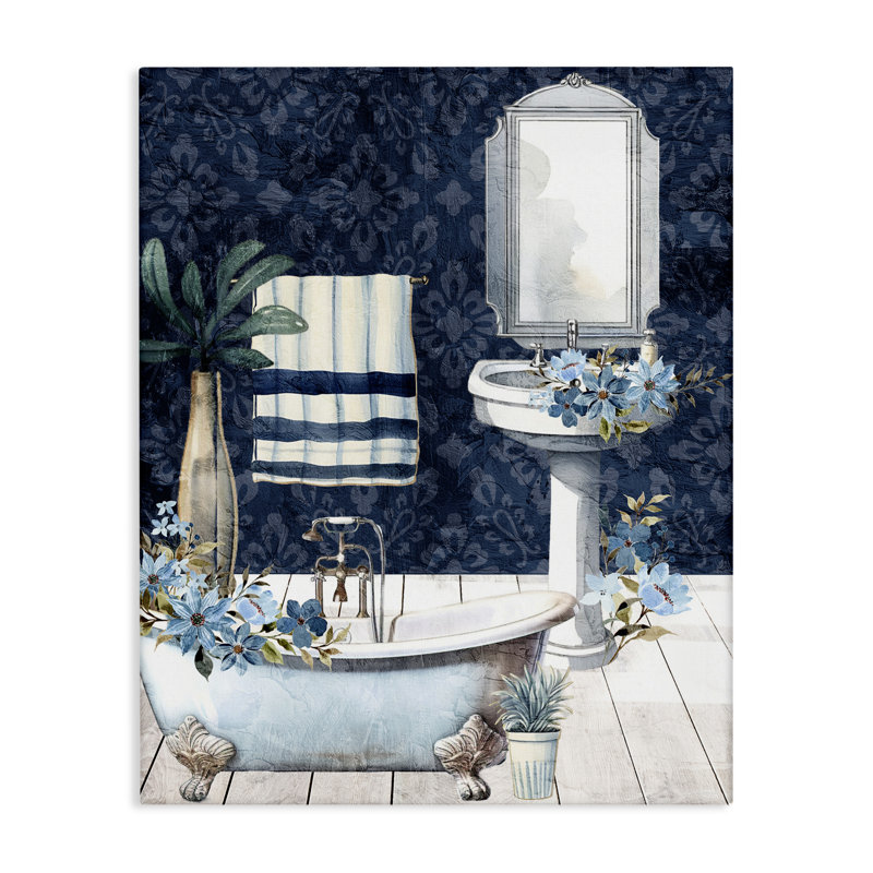 Toile de scène florale bleue, design par Kim Allen, H 48 po x l 36 po